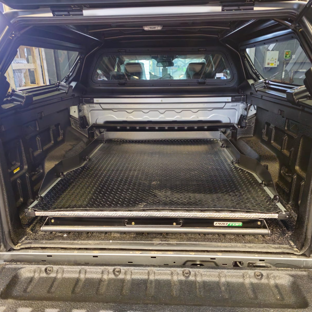 Toyota Hilux Sliding Bed Tray Chequer Plate Deck with Load Master Anti-Slip Truck Bed Mat