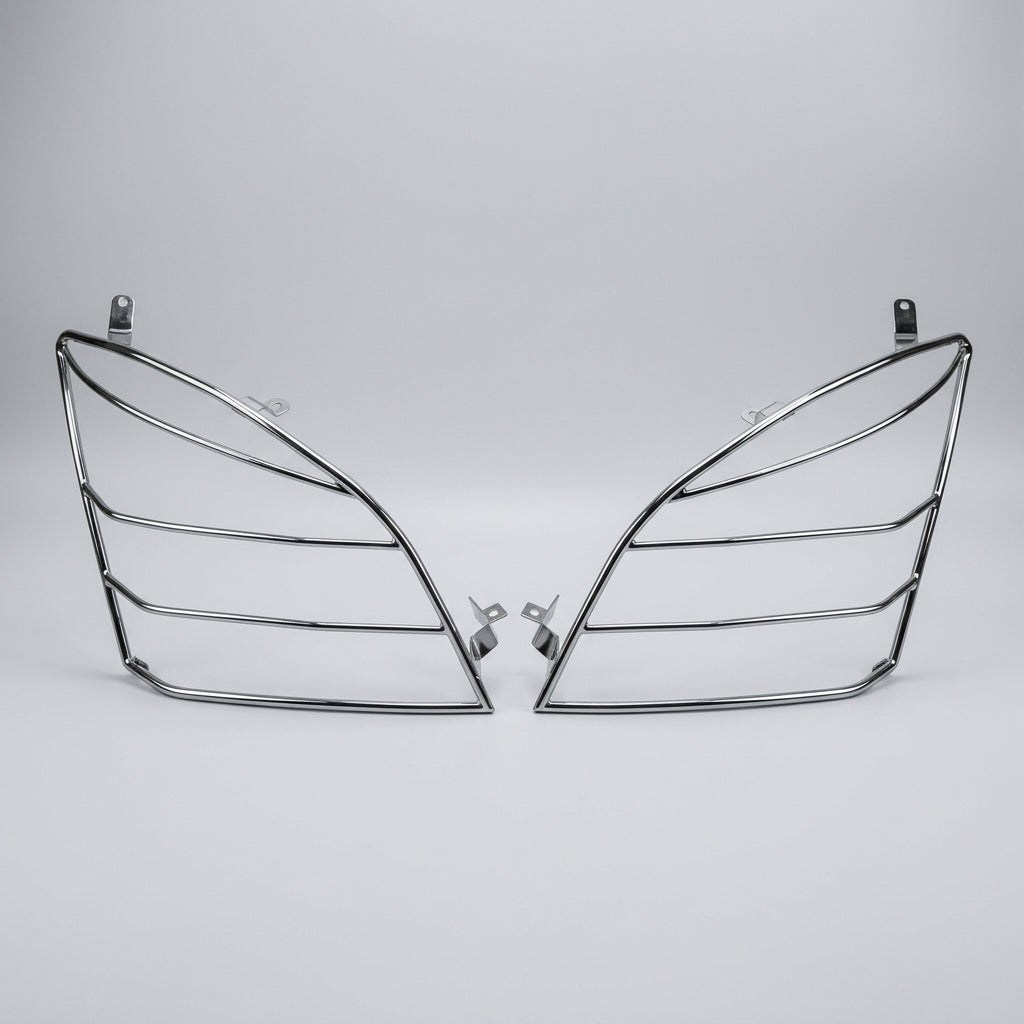 A pair of chrome metal vehicle front side grille guards for Toyota Land Cruiser Prado J120 2003–2009.
