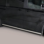 Load image into Gallery viewer, A black minivan shown from a side-rear angle, featuring a prominent silver chrome side step running along the lower side of the vehicle door.
