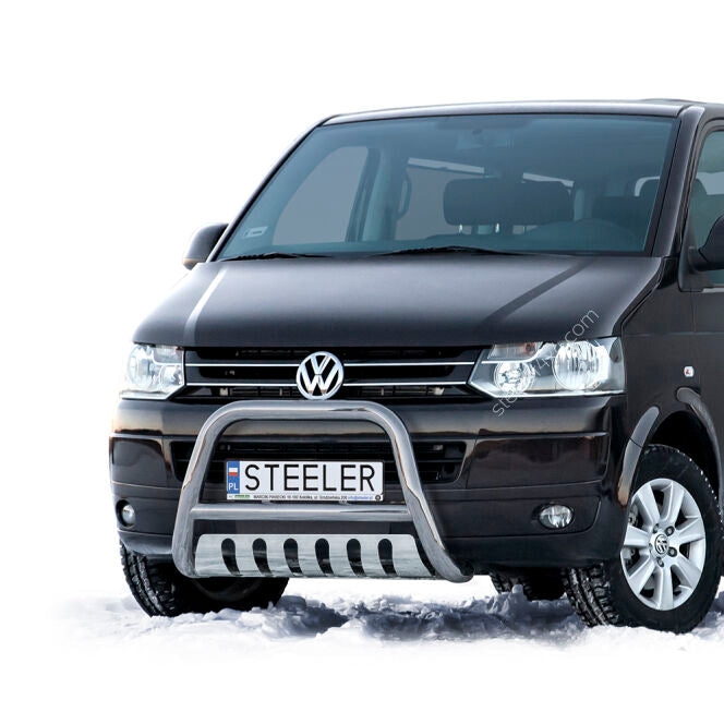 Black Volkswagen van with 'Steeler' bumper on a white background