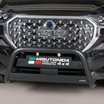Load image into Gallery viewer, Black Misutonida 4x4 front bumper guard installed on the front bumper of a black SUV, shown against a neutral gray studio background.