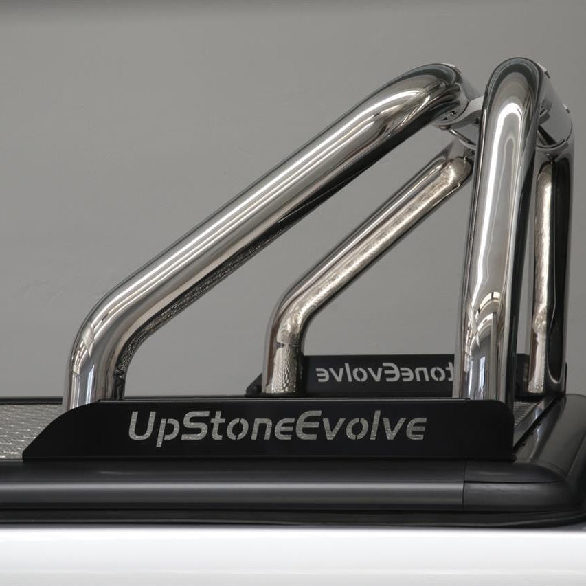 Chrome roll bar with 'UpStoneEvolve' branding on a  truck.